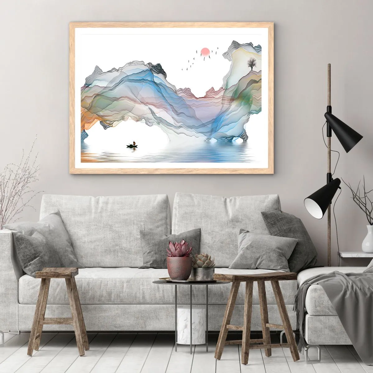 Poster in einem Rahmen aus heller Eiche - Zu den Kristallbergen - 40x30 cm
