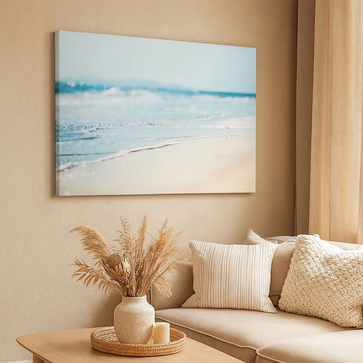 Bild auf Leinwand - Leinwandbild - Sanfte Meereswellen an einem Sandstrand - 70x50cm - Hitze und Lärm - Moderne Wanddekoration für Wohnzimmer und Schlafzimmer ARTTOR