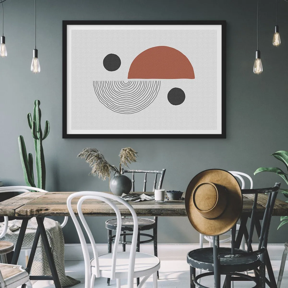 Poster in einem schwarzem Rahmen - Geometrische Formen in Braun- und Schwarztönen - 100x70cm - Perfektion des Rades - Moderne Wanddekoration für Wohnzimmer und Schlafzimmer ARTTOR