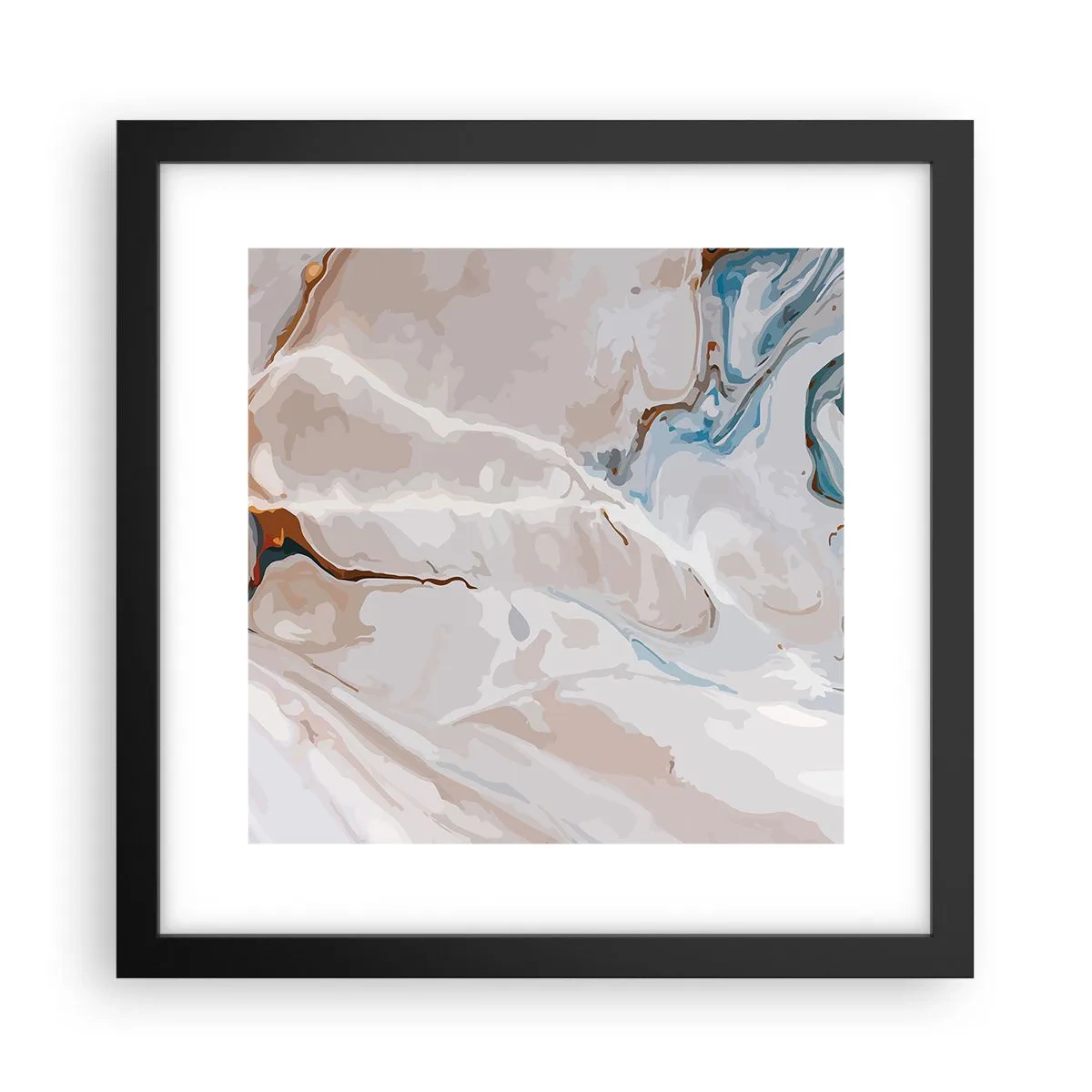 Poster in einem schwarzem Rahmen - Blau schlängelt sich unter dem Weiß - 30x30 cm