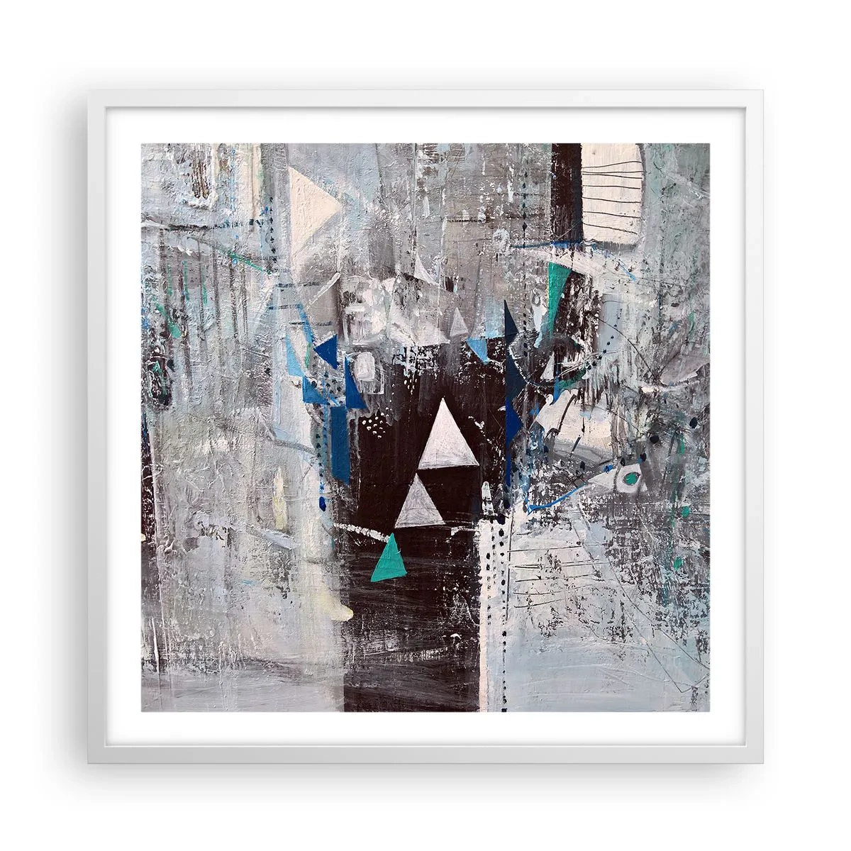 Poster in einem weißen Rahmen - Überschreibende Reihenfolge der Dreiecke - 60x60 cm