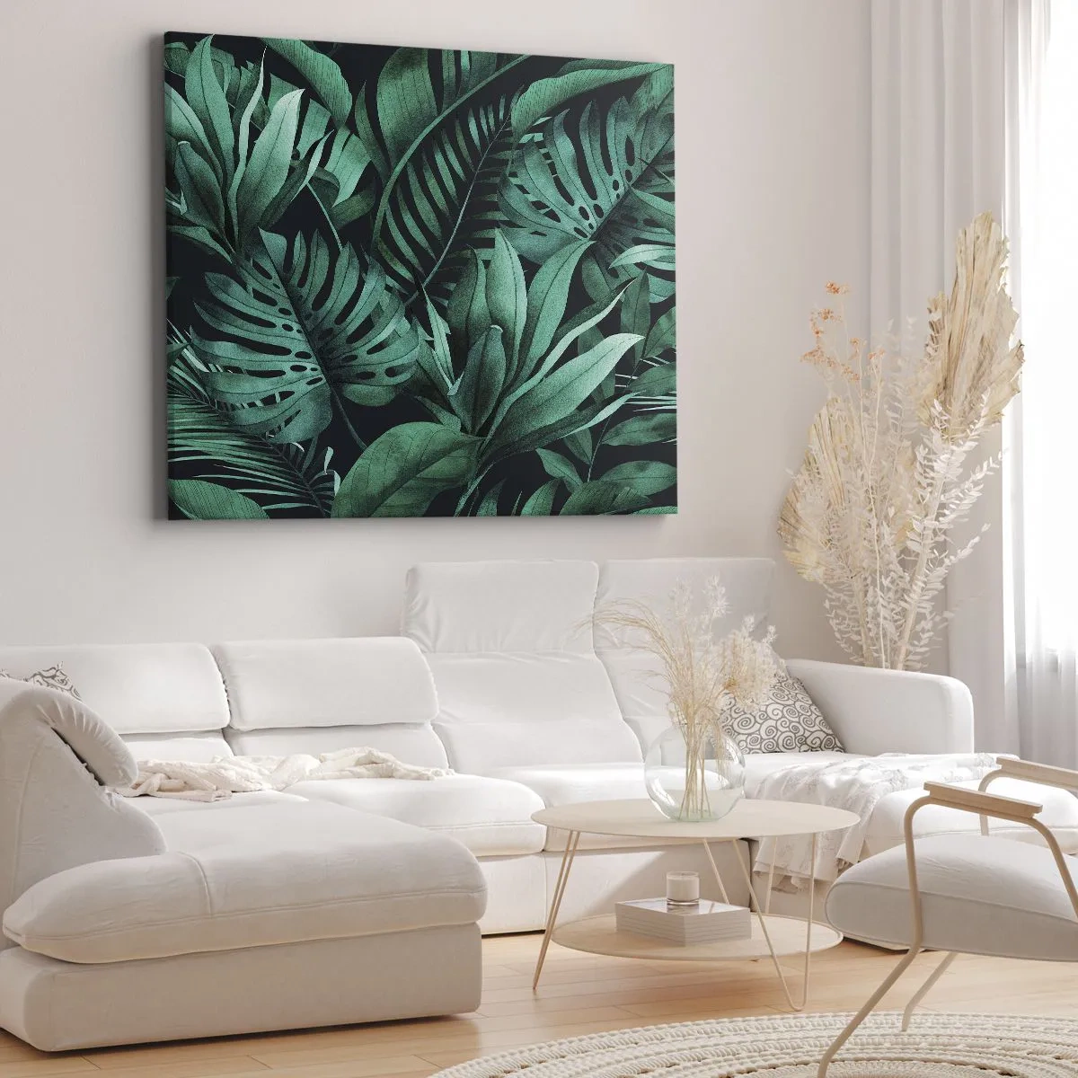 Bild auf Leinwand - Leinwandbild - Tropische Blätter in intensiven Grüntönen - 120x80cm - Die Tiefe des tropischen Grüns - Moderne Wanddekoration für Wohnzimmer und Schlafzimmer ARTTOR