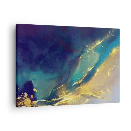 Bild auf Leinwand - Leinwandbild - Abstrakte Komposition in Blau- und Goldtönen auf Leinwand - 70x50cm - Der goldene Teich - Moderne Wanddekoration für Wohnzimmer und Schlafzimmer ARTTOR