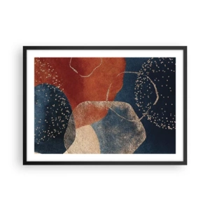 Poster in einem schwarzem Rahmen - Abstrakte Formen in Rot- und Blautönen - 70x50cm - Die Leichtigkeit des Seins - Moderne Wanddekoration für Wohnzimmer und Schlafzimmer ARTTOR