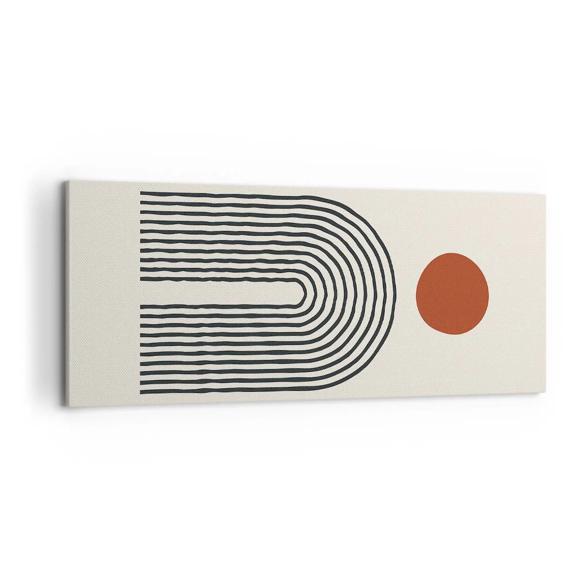 Bild auf Leinwand - Leinwandbild - Modernes abstraktes Muster mit Linien und einem roten Kreis - 120x50cm - Magnetismus von Formen und Farben - Moderne Wanddekoration für Wohnzimmer und Schlafzimmer ARTTOR