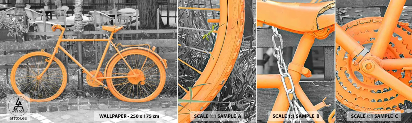 Fototapetenmuster Standard Eco - Geh, ich warte hier - Vintage-Fahrrad, Stadt, Reisen - 100x30 cm