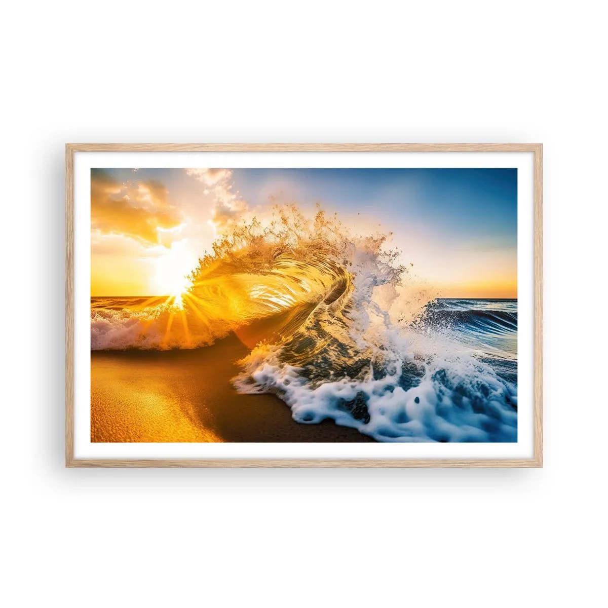 Poster in einem Rahmen aus heller Eiche - Spaß im Sand - 91x61 cm