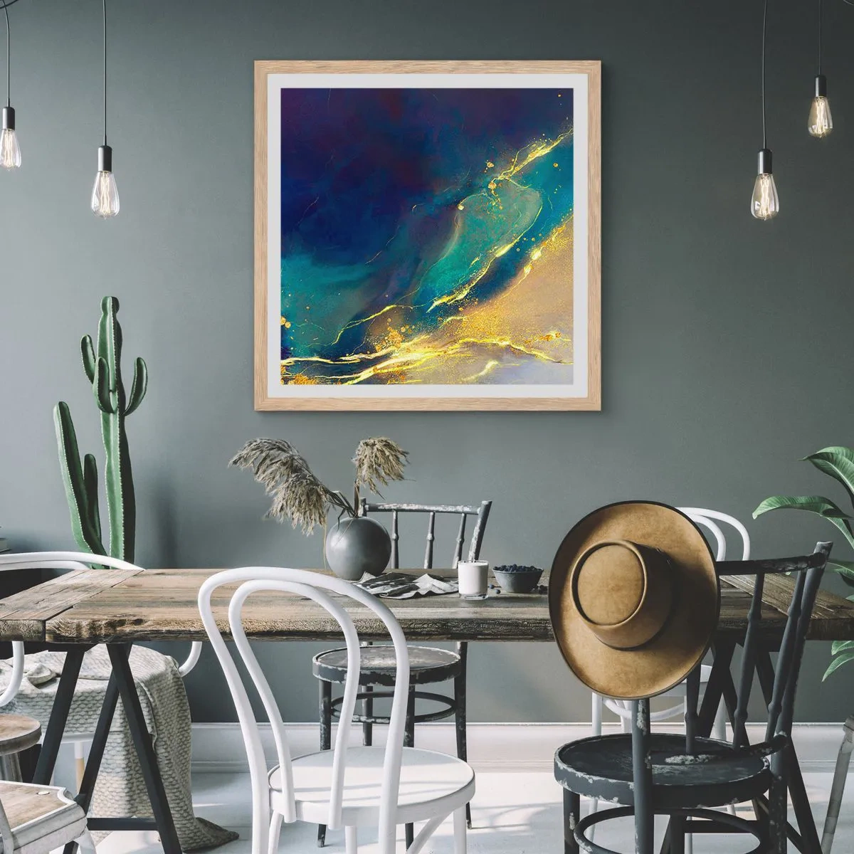 Poster in einem Rahmen aus heller Eiche - Der goldene Teich - 50x50 cm