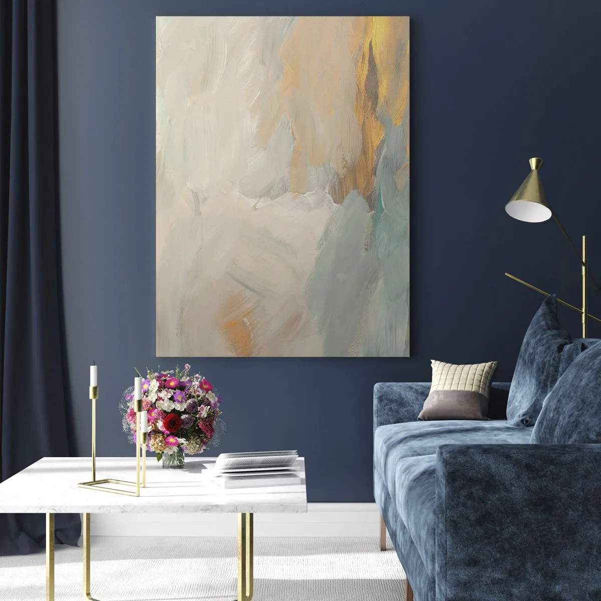 Glasbild - Bild auf glas - Helle Abstraktion mit zarten Pinselstrichen - 50x70cm - Abstraktion – das Land der Sanftheit - Moderne Wanddekoration für Wohnzimmer und Schlafzimmer ARTTOR