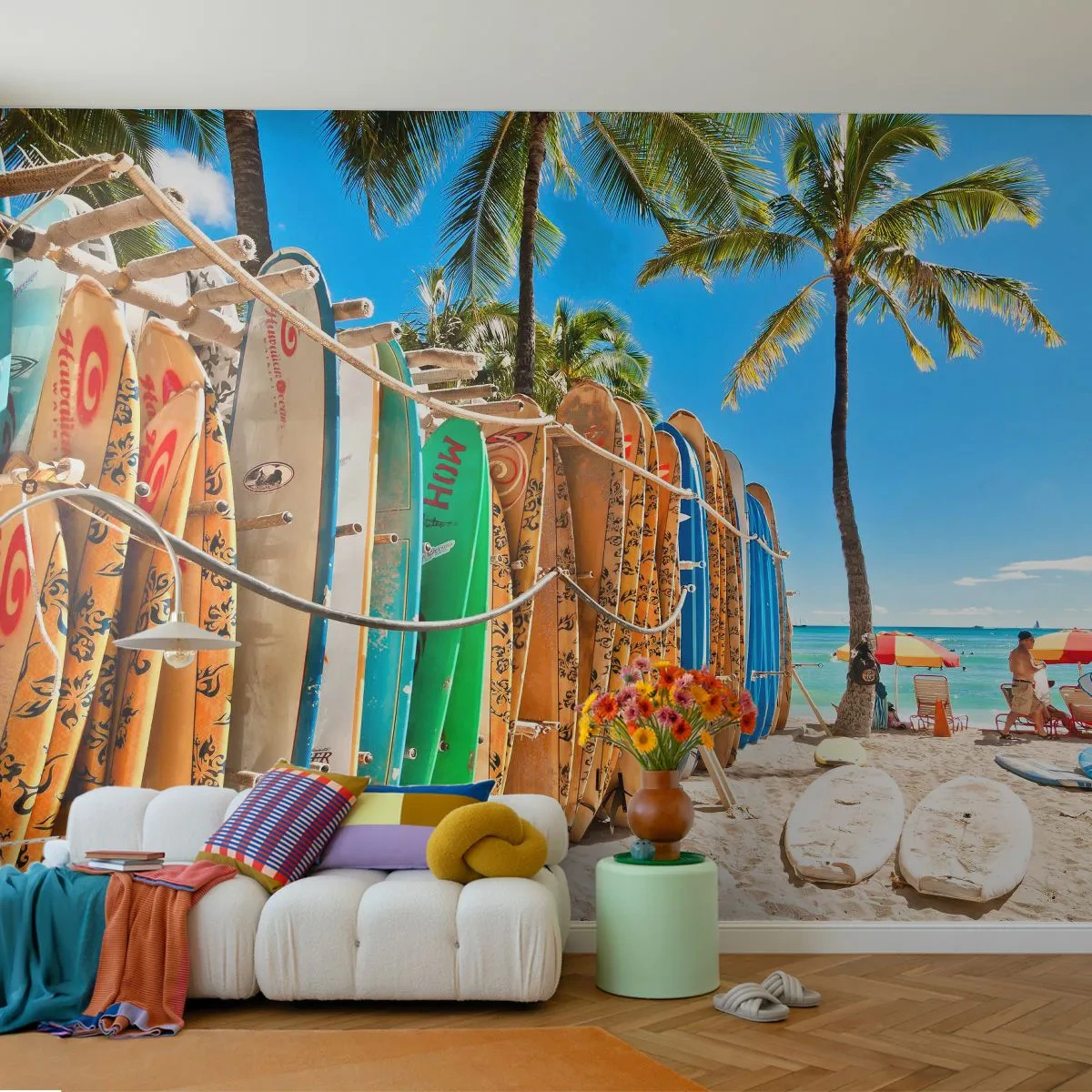 Fototapete Standard Eco - Sonniger Spaß - Landschaft, Surfbrett, Strand - 400x280 cm