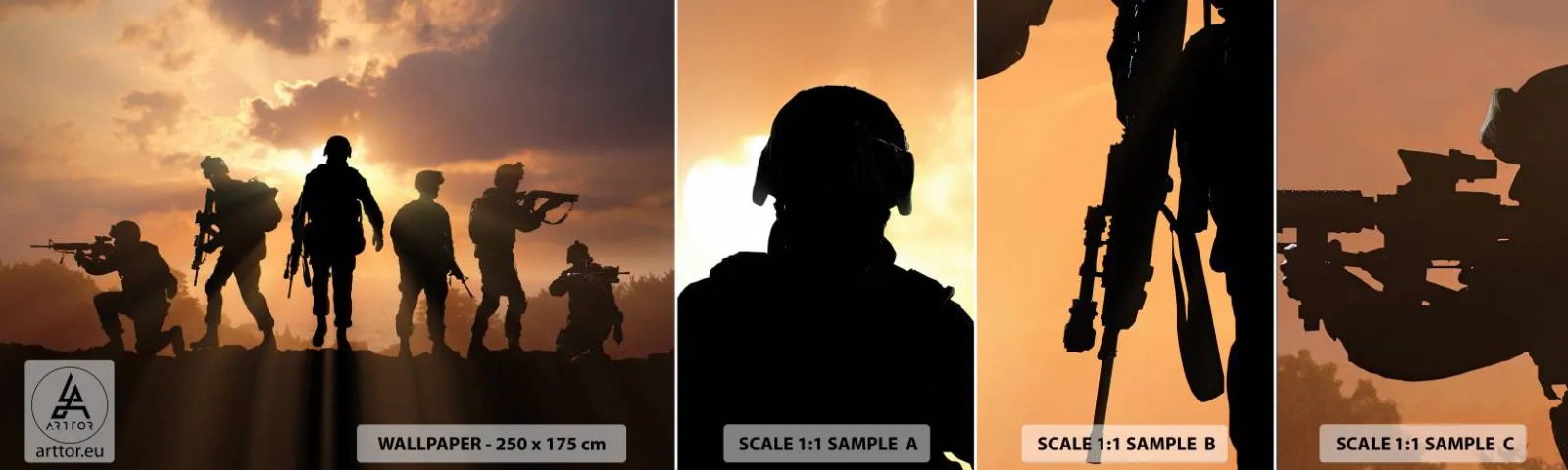 Fototapetenmuster Standard Eco - Waffenbrüder - Militär, Soldat, Gewehr - 100x30 cm