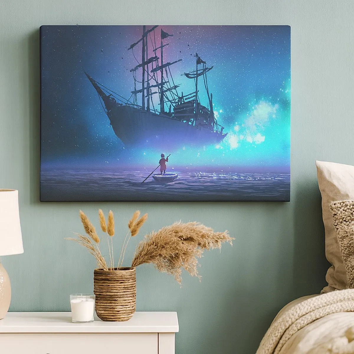 Bild auf Leinwand - Leinwandbild - Ein fantastisches Schiff vor dem Sternenhimmel - 70x50cm - Begegnung mit dem Mythos des Meeres - Moderne Wanddekoration für Wohnzimmer und Schlafzimmer ARTTOR