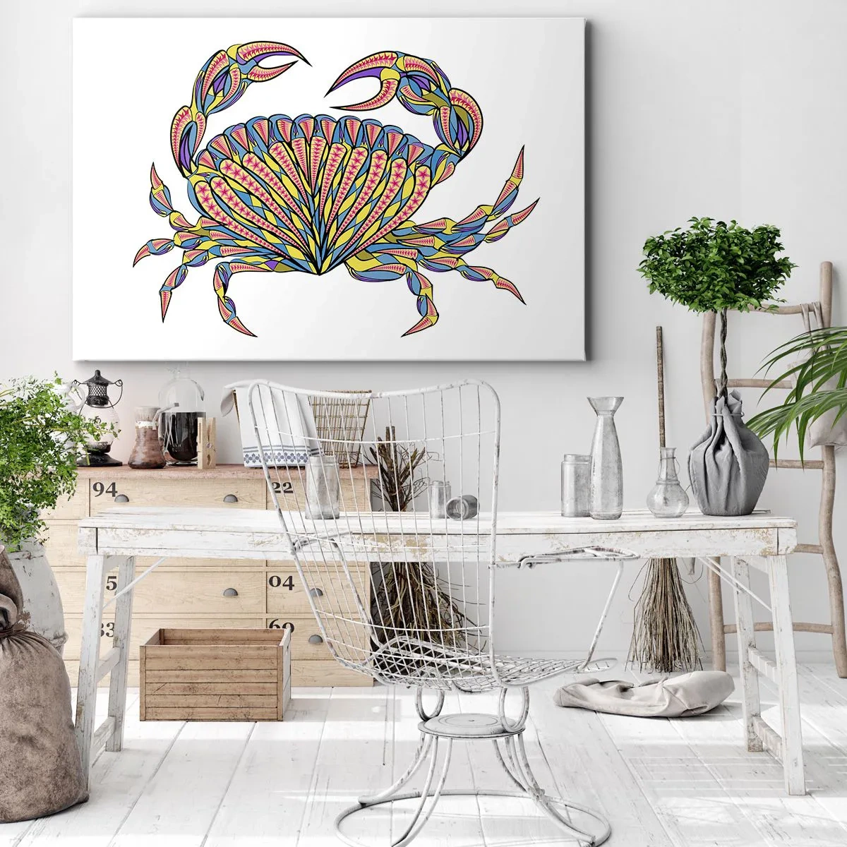 Bild auf Leinwand - Leinwandbild - Bunte Krabbe im künstlerischen Stil - 70x50cm - Meeresschmuck - Moderne Wanddekoration für Wohnzimmer und Schlafzimmer ARTTOR
