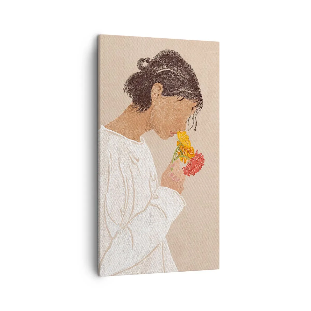 Bild auf Leinwand - Leinwandbild - Mädchen und Blumen - 45x80 cm