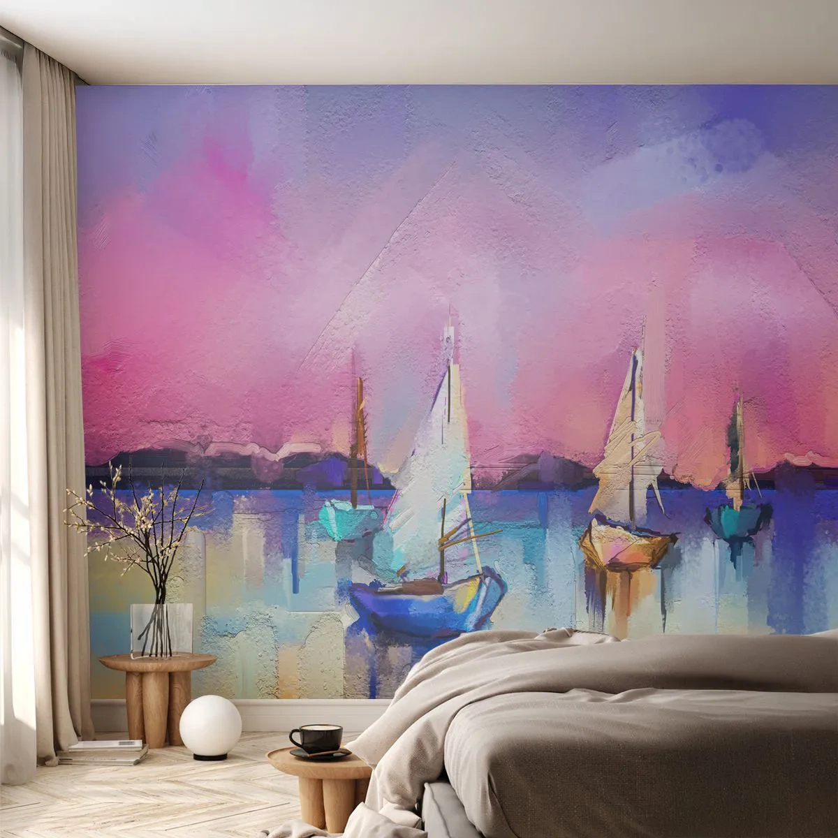 Fototapete Premium Canvas - Richtung: breites Wasser - Landschaft, See, Segelboot - 350x256 cm