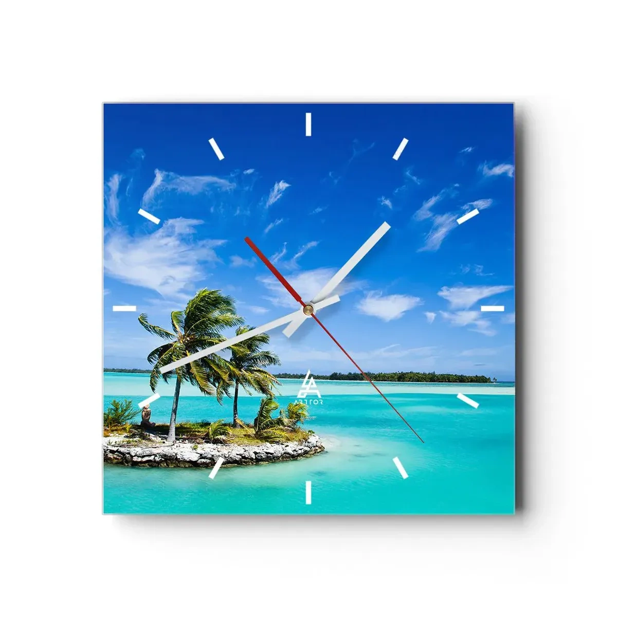 Wanduhr - Glasuhr - Eine exotische Insel mit Palmen auf türkisfarbenem Wasser - 30x30cm - Ein Paradies auf Erden - Moderne Wanddekoration für Wohnzimmer und Schlafzimmer ARTTOR