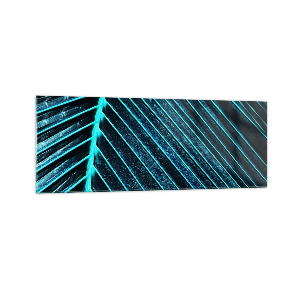 Glasbild - Bild auf glas - Makrofotografie eines Blattes in Türkis- und Marineblautönen - 140x50cm - Grüne Textur - Moderne Wanddekoration für Wohnzimmer und Schlafzimmer ARTTOR