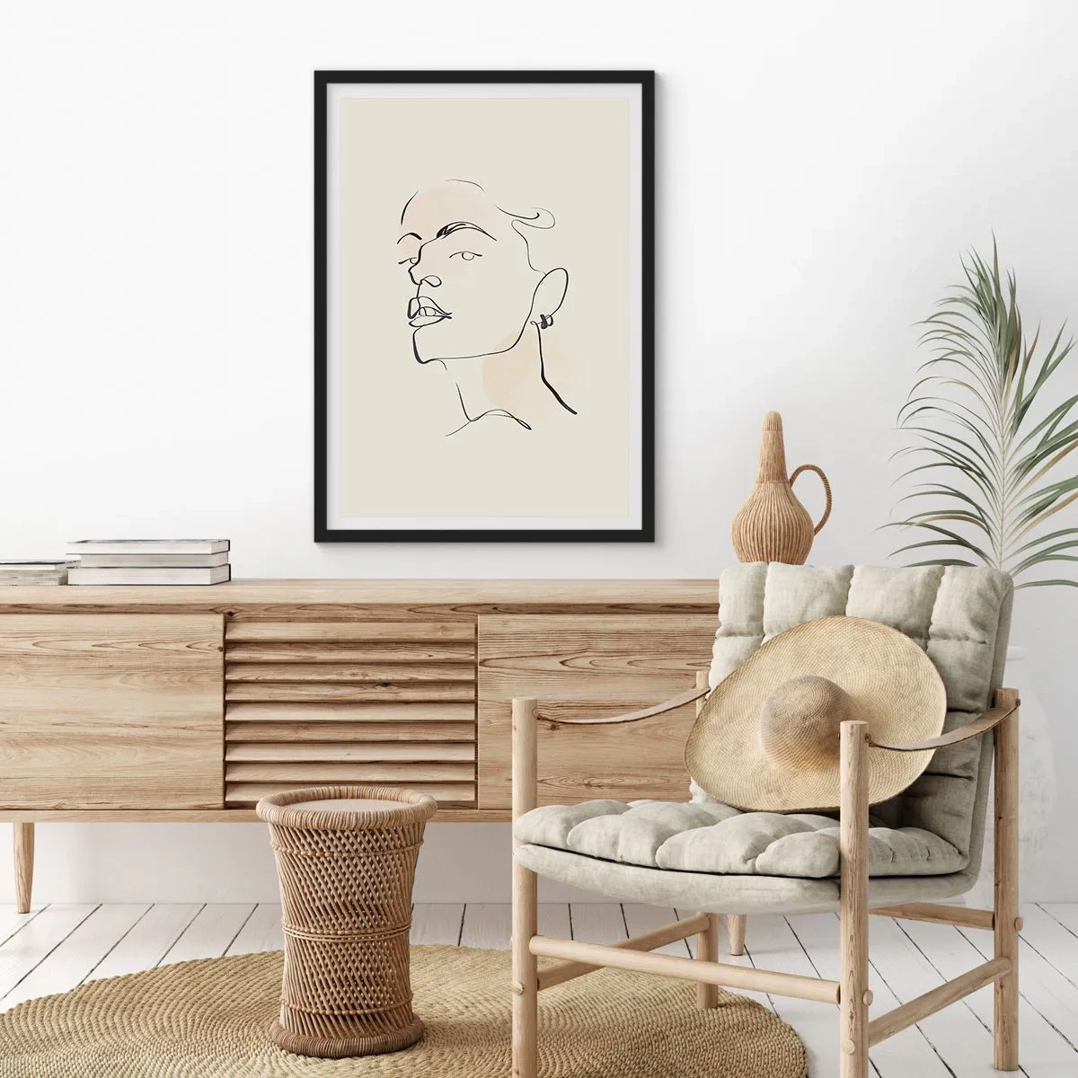 Poster in einem schwarzem Rahmen - Minimalistisches Frauenporträt im Line-Art-Stil - 50x70cm - Ein stolzer Blick - Moderne Wanddekoration für Wohnzimmer und Schlafzimmer ARTTOR