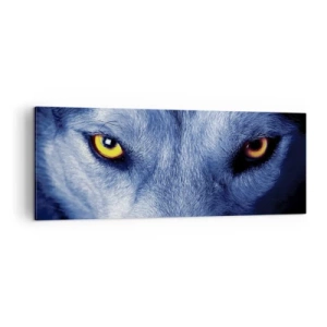 Bild auf Leinwand - Leinwandbild - Nahaufnahme des intensiven Blicks eines Wolfes vor dunklem Hintergrund - 140x50cm - Faszinierender Blick - Moderne Wanddekoration für Wohnzimmer und Schlafzimmer ARTTOR