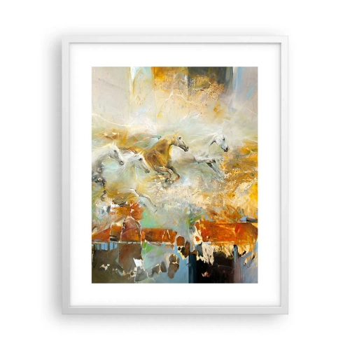 Poster in einem weißen Rahmen - Im Galopp durch das Licht - 40x50 cm