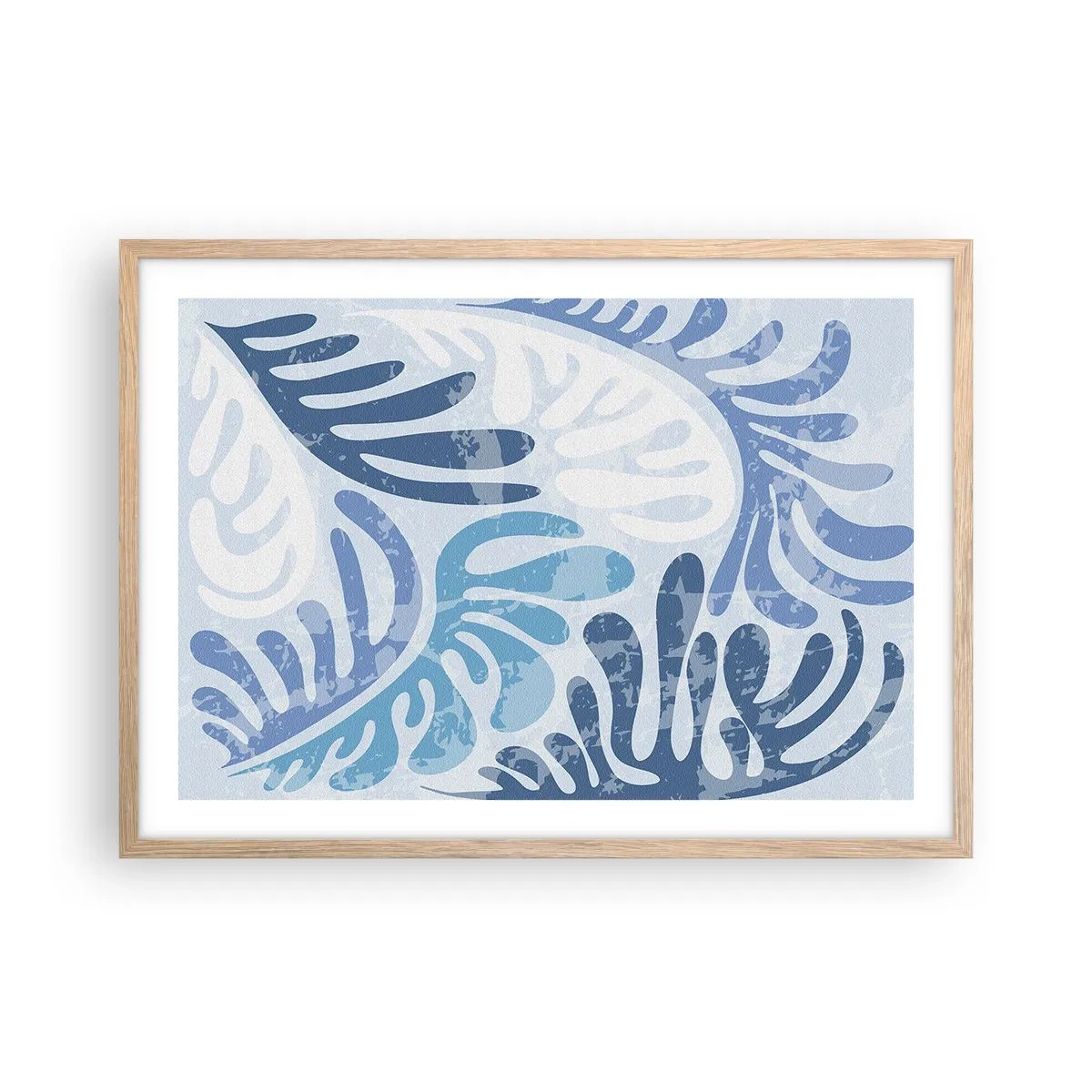 Poster in einem Rahmen aus heller Eiche - Blaue Farne - 70x50 cm