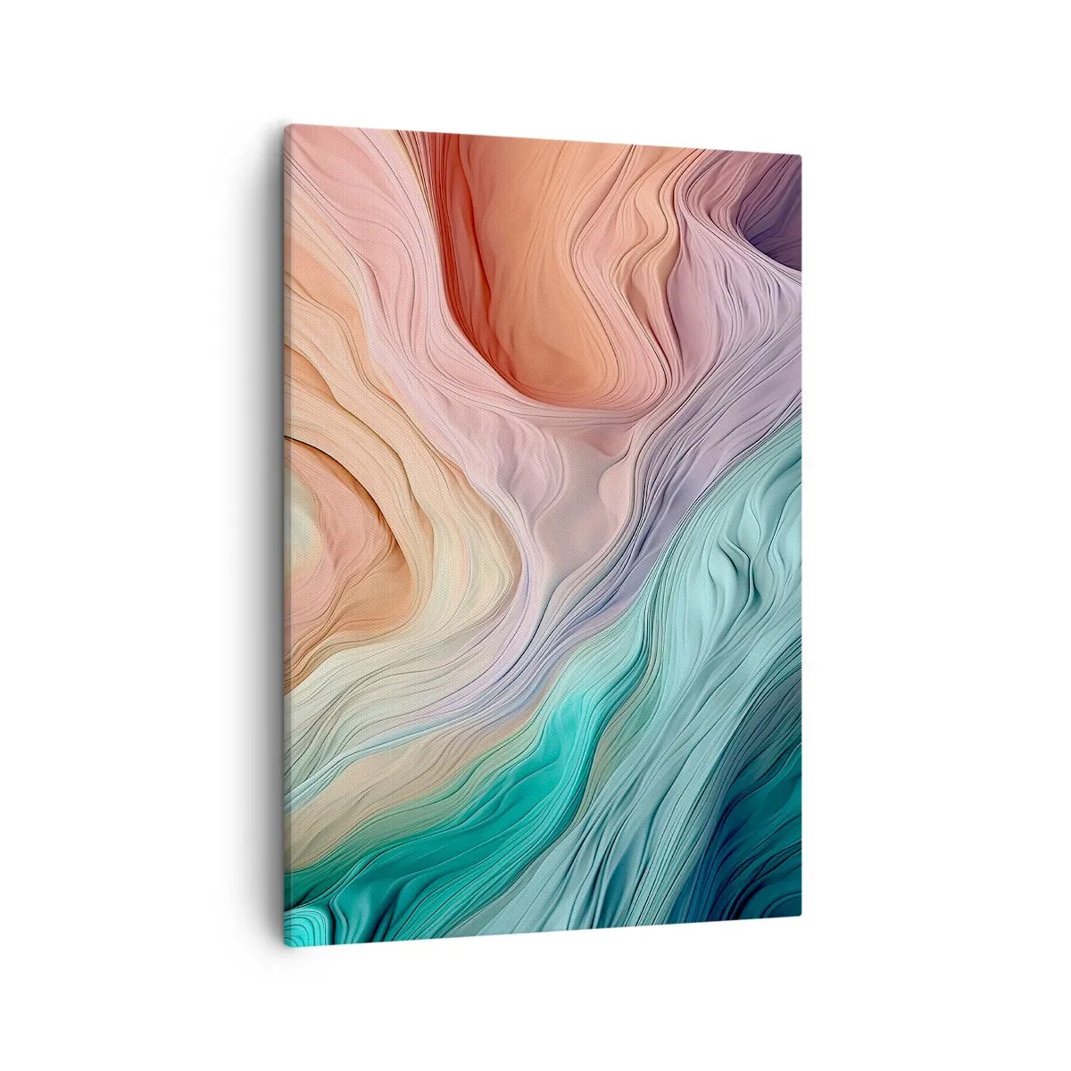 Bild auf Leinwand - Leinwandbild - Abstrakte Wellen in Pastell- und Regenbogenfarben - 50x70cm - Regenbogenwelle - Moderne Wanddekoration für Wohnzimmer und Schlafzimmer ARTTOR