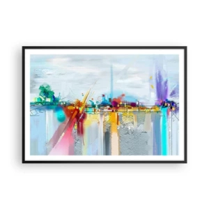 Poster in einem schwarzem Rahmen - Abstrakte Landschaft mit bunten Akzenten - 100x70cm - Freudenbrücke über den Fluss des Lebens - Moderne Wanddekoration für Wohnzimmer und Schlafzimmer ARTTOR