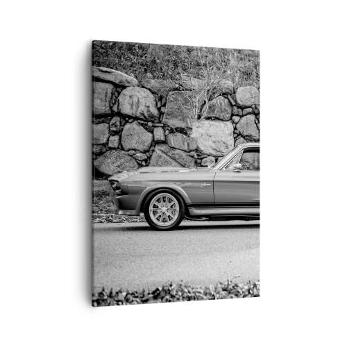 Bild auf Leinwand - Leinwandbild - Schwarz-Weiß-Foto eines Oldtimers - 50x70cm - Die Legende der 1960er - Moderne Wanddekoration für Wohnzimmer und Schlafzimmer ARTTOR