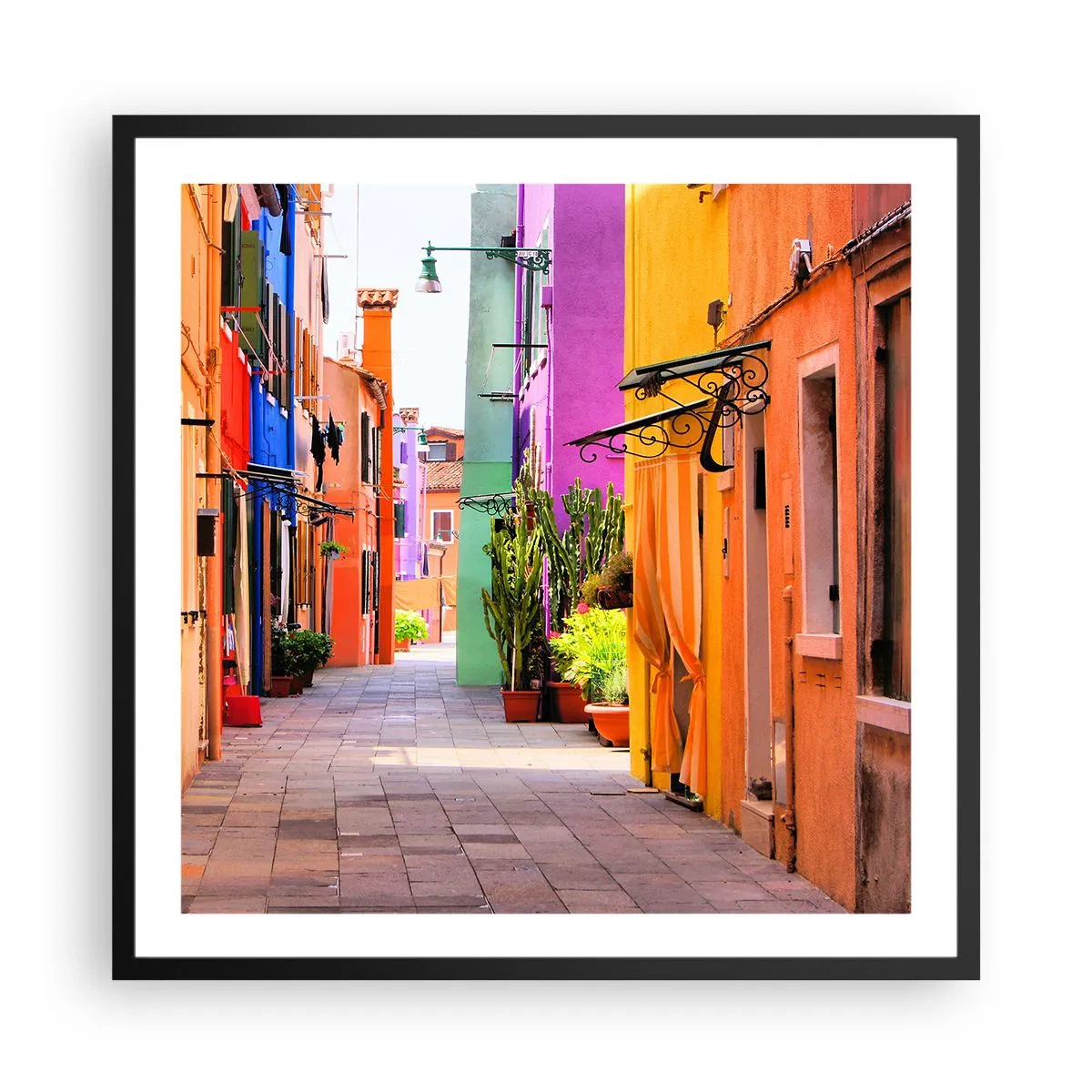 Poster in einem schwarzem Rahmen - Regenbogengasse - 60x60 cm