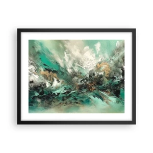 Poster in einem schwarzem Rahmen - Smaragdgrüne und schwarze Brandung - 50x40 cm