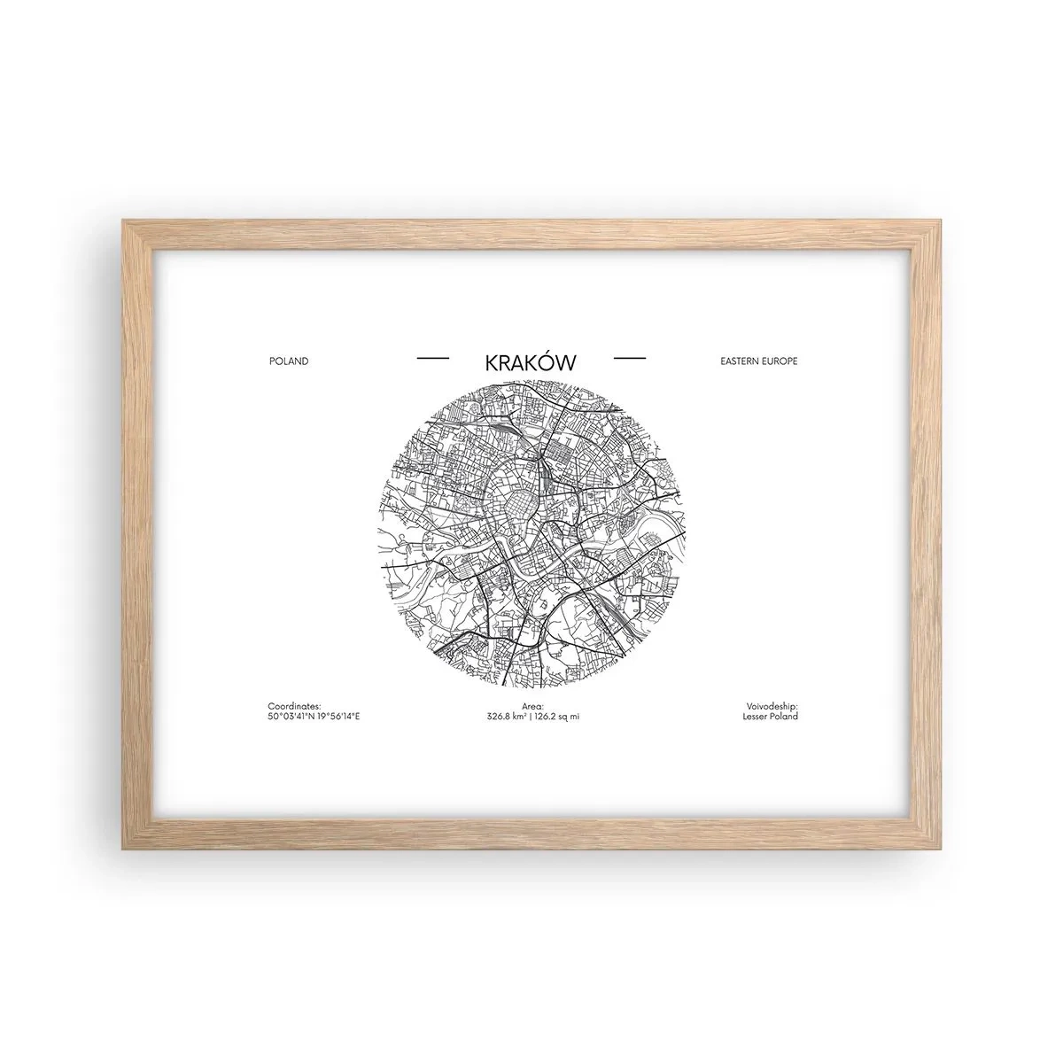 Poster in einem Rahmen aus heller Eiche - Anatomie von Krakau - 40x30 cm