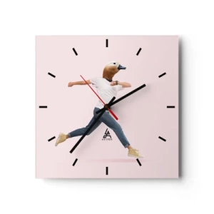 Wanduhr - Glasuhr - Eine surrealistische Figur mit einem Entenkopf in Bewegung - 30x30cm - Eine Prise Absurdität - Moderne Wanddekoration für Wohnzimmer und Schlafzimmer ARTTOR