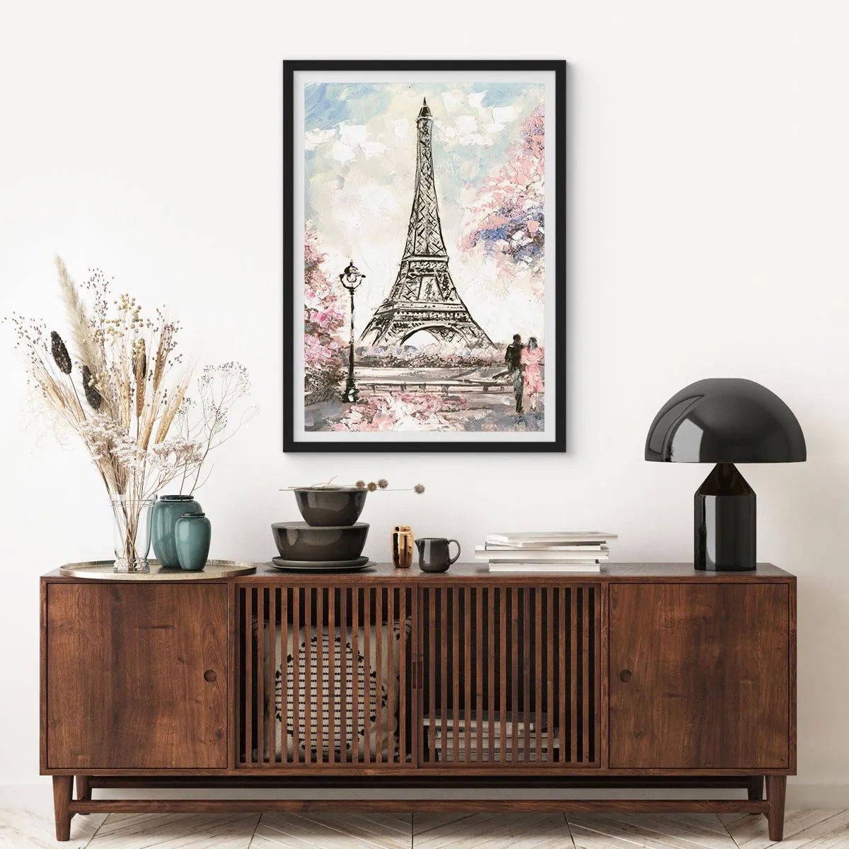 Poster in einem schwarzem Rahmen - Aprilspaziergang durch Paris - 70x100 cm