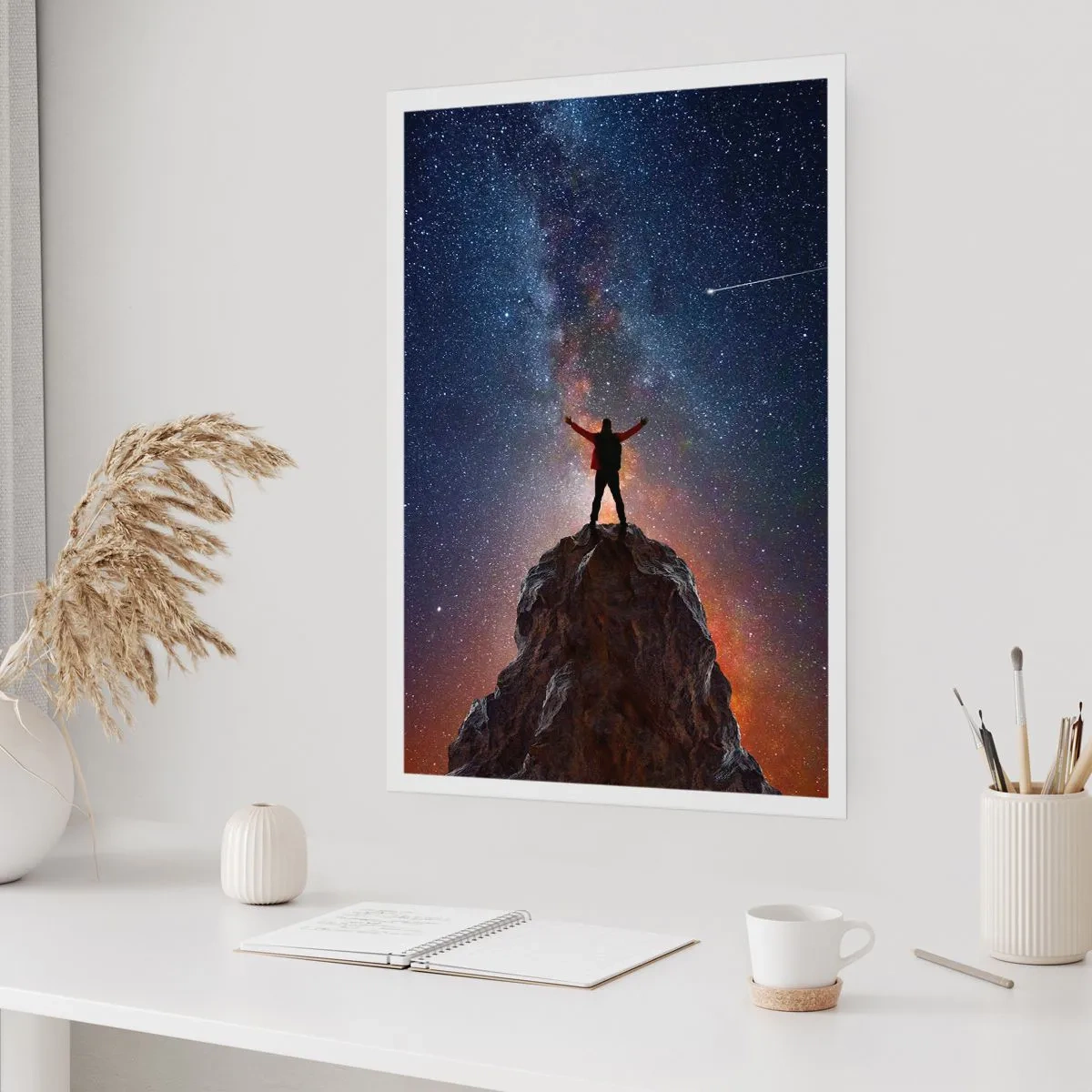 Poster - Silhouette auf einem Felsen mit Sternenhimmel im Hintergrund - 50x70cm - Die Macht ist mit mir! - Moderne Wanddekoration für Wohnzimmer und Schlafzimmer ARTTOR