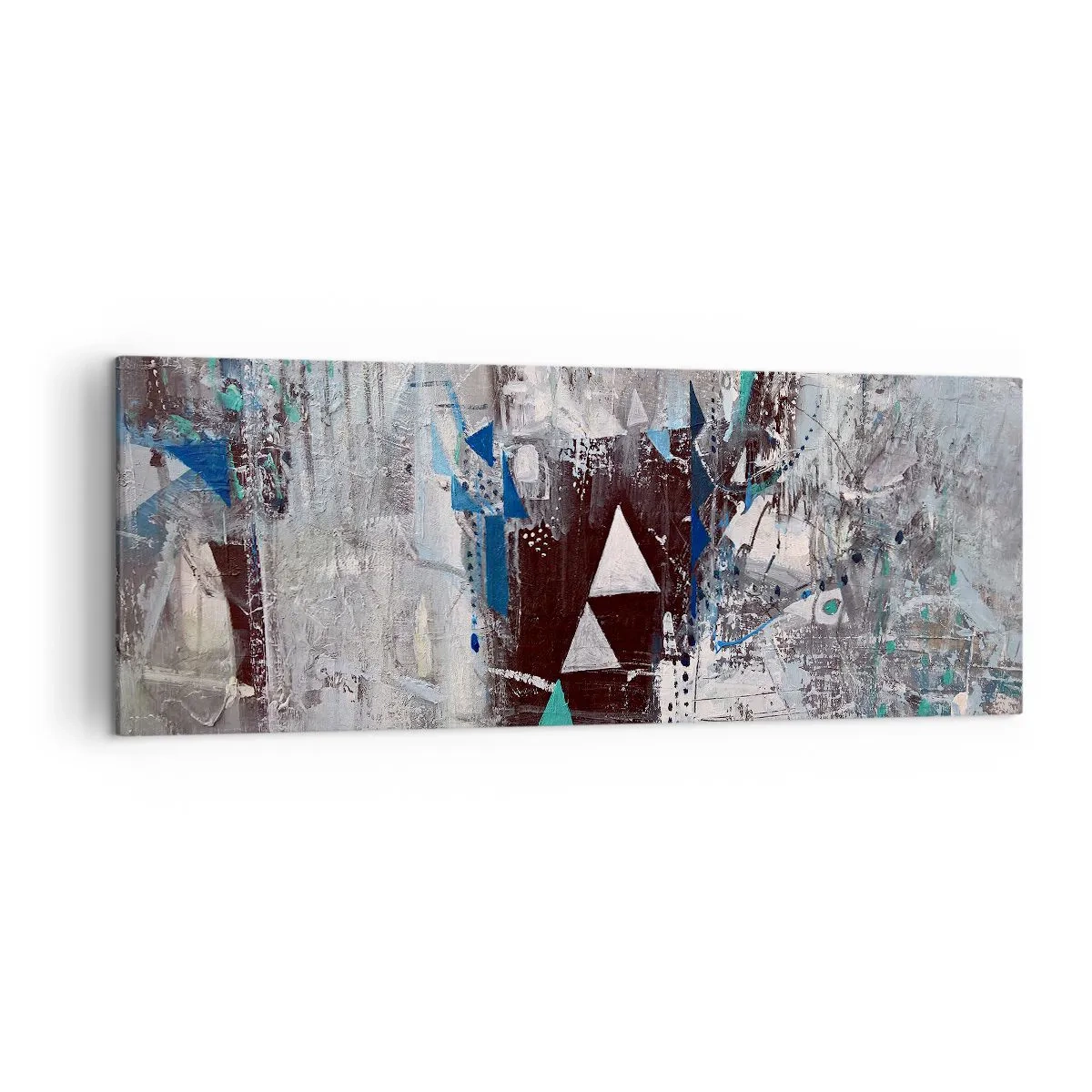 Bild auf Leinwand - Leinwandbild - Abstrakte Komposition mit Dreiecken und geometrischen Mustern - 140x50cm - Überschreibende Reihenfolge der Dreiecke - Moderne Wanddekoration für Wohnzimmer und Schlafzimmer ARTTOR