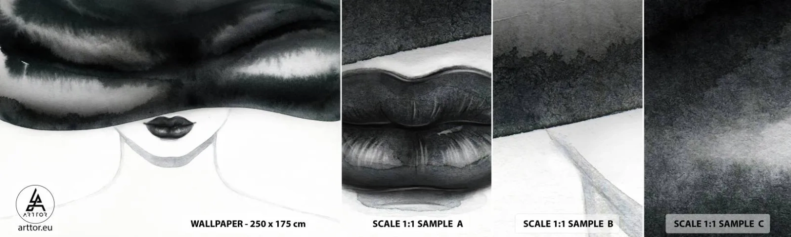 Fototapeten Muster Selbstklebend Deluxe Sticker - Ein sinnliches Geheimnis - Frau, In, A, Hat, Modell, Schwarz und weiß - 100x30 cm