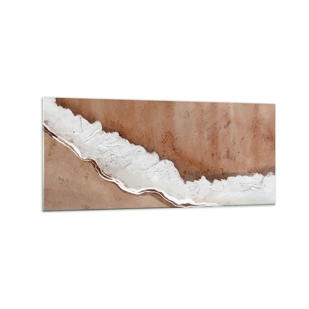 Glasbild - Bild auf glas - Sandstruktur mit weißen Akzenten - 120x50cm - In Farben der Erde - Moderne Wanddekoration für Wohnzimmer und Schlafzimmer ARTTOR