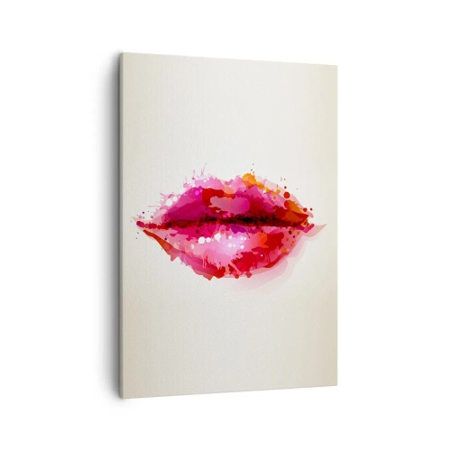 Bild auf Leinwand - Leinwandbild - Abstraktes Lippenmotiv in Rosa- und Rottönen - 50x70cm - Ein rötlicher Rotton - Moderne Wanddekoration für Wohnzimmer und Schlafzimmer ARTTOR