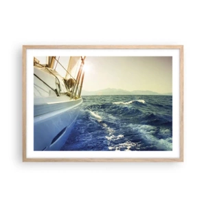 Poster in einem Rahmen aus heller Eiche - Auf ins Abenteuer - 70x50 cm