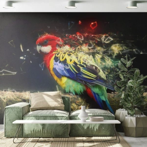 Fototapete Standard Eco - Bunter Papagei mit Streueffekt auf dunklem Hintergrund - 100x70cm - Botschafter des Strahlens - Moderne Wanddekoration für Wohnzimmer und Schlafzimmer ARTTOR