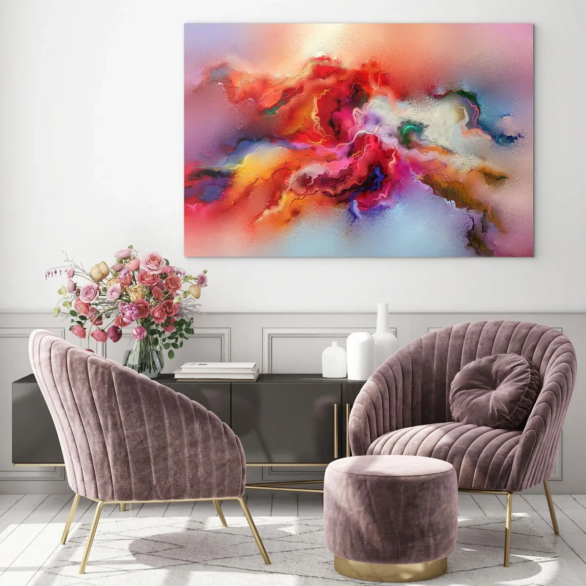 Glasbild - Bild auf glas - Eine farbenfrohe Abstraktion, die wirbelnden Rauchfahnen ähnelt. - 120x80cm - Wie man Träume fängt - rauchen - Moderne Wanddekoration für Wohnzimmer und Schlafzimmer ARTTOR