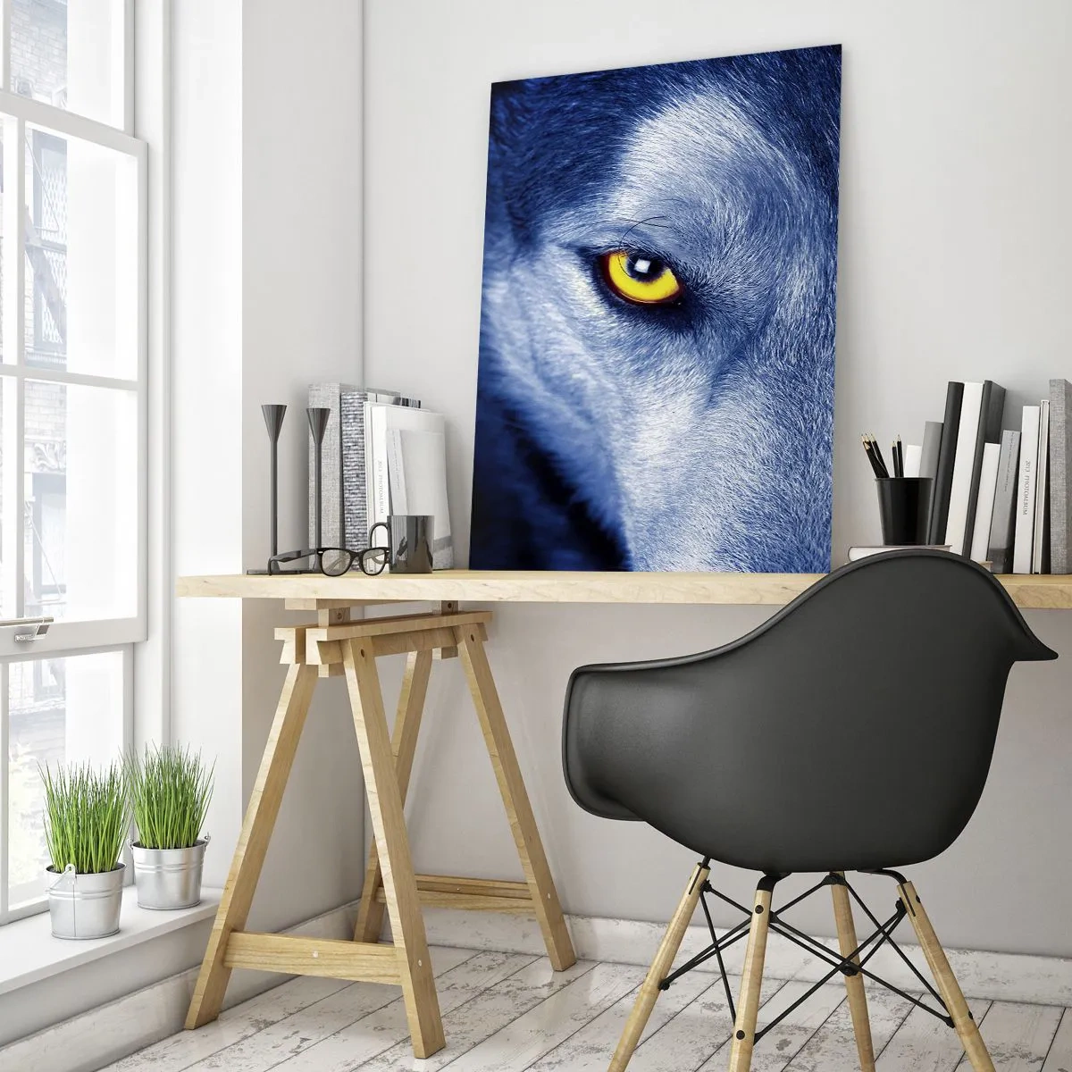 Glasbild - Bild auf glas - Der faszinierende Blick eines Wolfes - 50x70cm - Faszinierender Blick - Moderne Wanddekoration für Wohnzimmer und Schlafzimmer ARTTOR