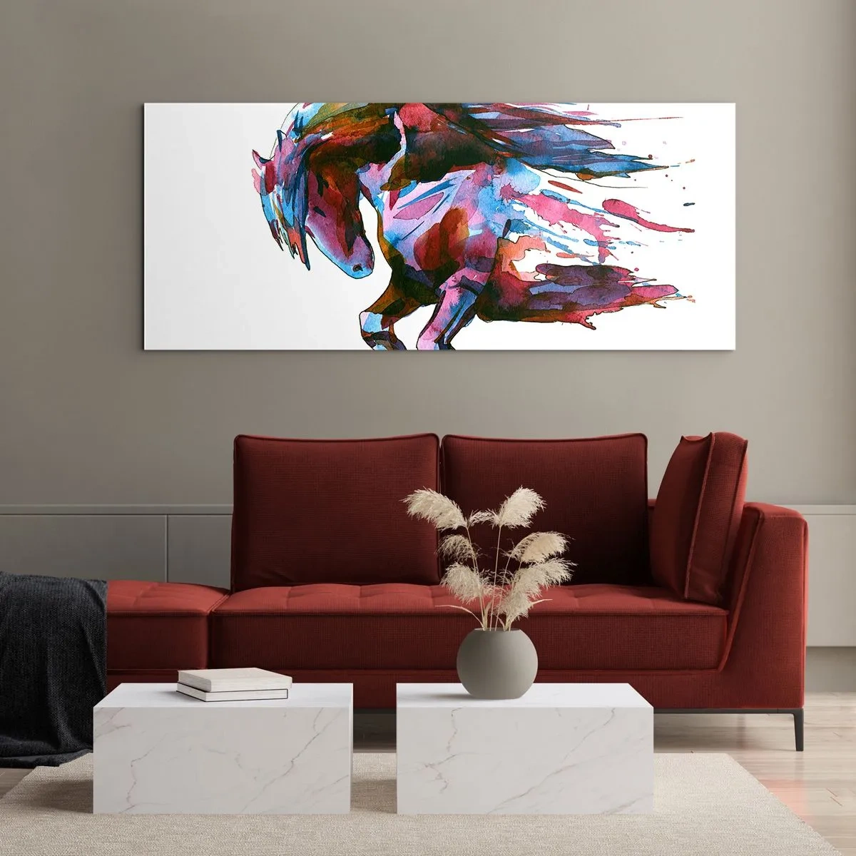 Glasbild - Bild auf glas - Ein Pferd in dynamischen abstrakten Farben symbolisiert Freiheit - 160x50cm - In Verzückung - Moderne Wanddekoration für Wohnzimmer und Schlafzimmer ARTTOR