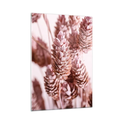 Glasbild - Bild auf glas - Getrocknete Grashalme in Puderrosa-Tönen - 50x70cm - Scheinbar unauffällig - Moderne Wanddekoration für Wohnzimmer und Schlafzimmer ARTTOR