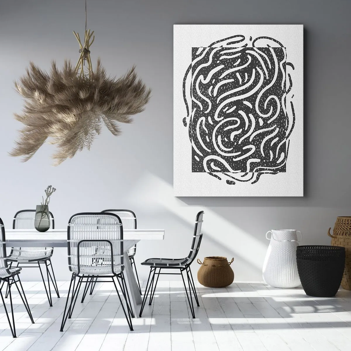 Bild auf Leinwand - Leinwandbild - Schwarz-Weiß-Abstraktion im geometrischen Stil - 50x70cm - Abstraktion: Freudentanz - Moderne Wanddekoration für Wohnzimmer und Schlafzimmer ARTTOR
