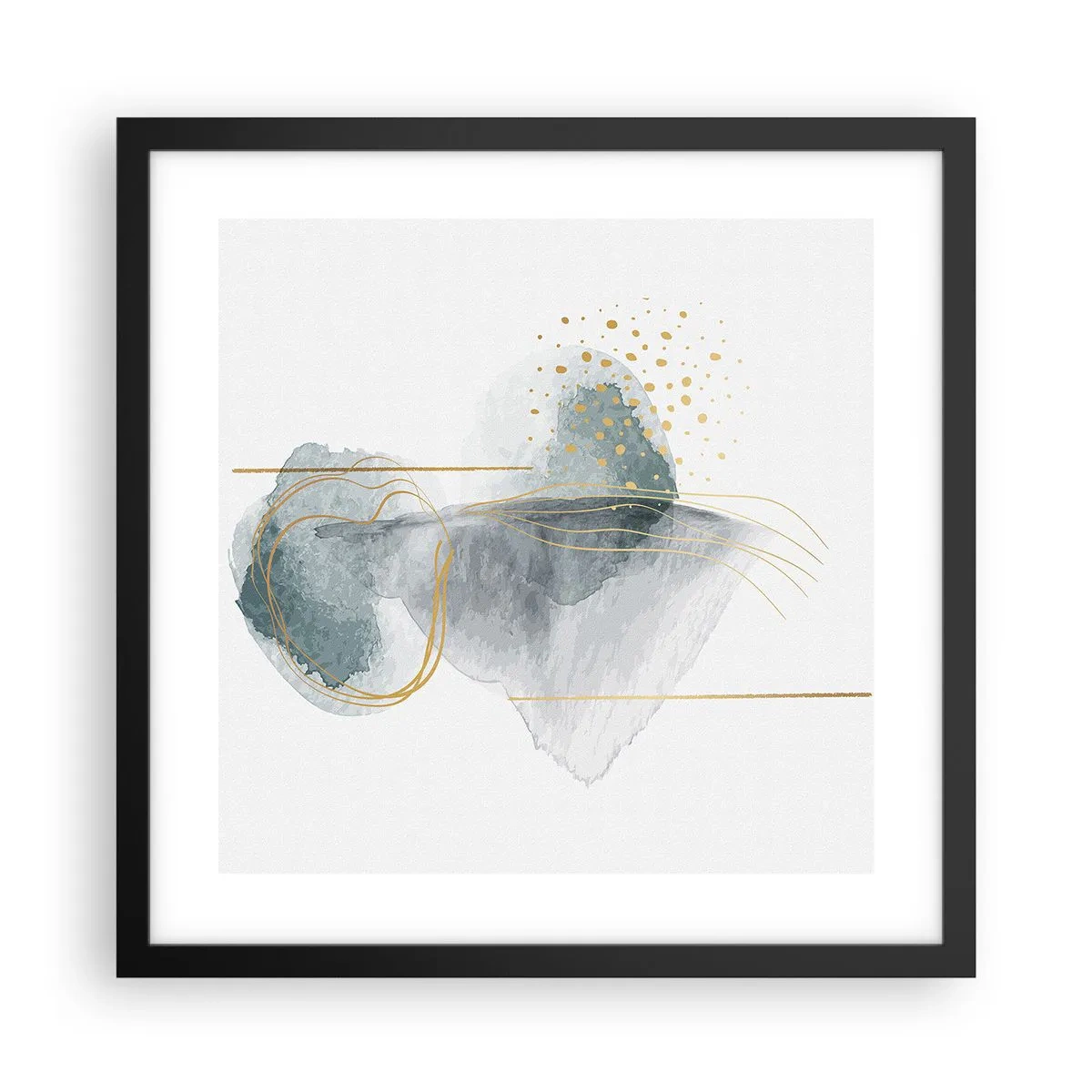 Poster in einem schwarzem Rahmen - Über das Verhältnis von Grau und Gold - 40x40 cm