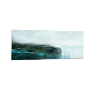Glasbild - Bild auf glas - Abstrakte Landschaft in Türkis- und Grautönen - 140x50cm - Nautische Abstraktion - Moderne Wanddekoration für Wohnzimmer und Schlafzimmer ARTTOR