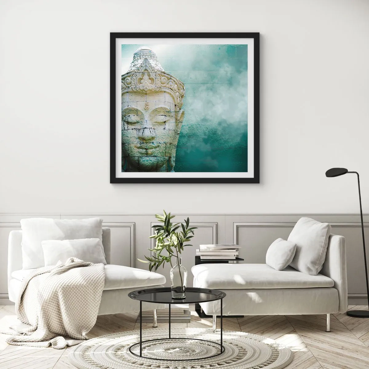 Poster in einem schwarzem Rahmen - Auf der Suche nach dem Licht - 30x30 cm