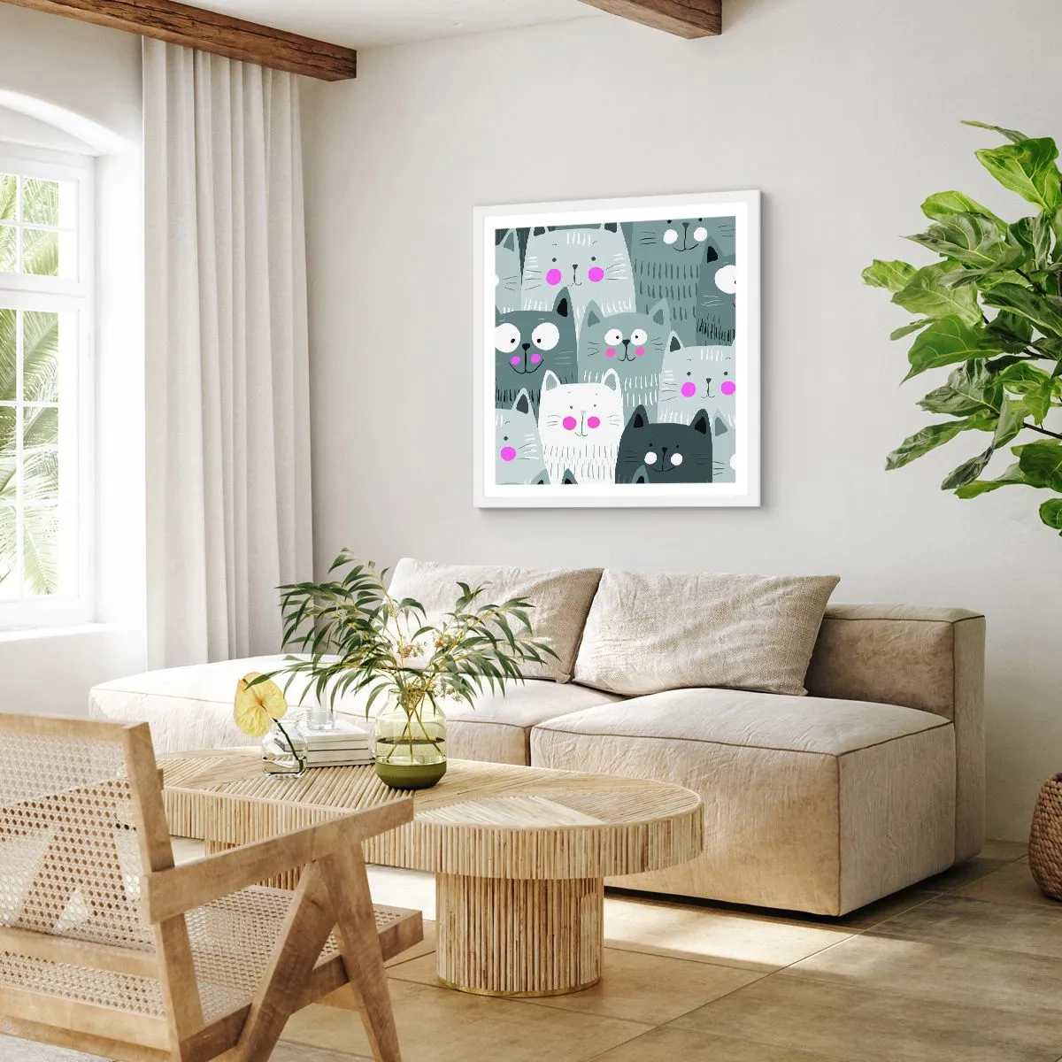 Poster in einem weißen Rahmen - Katzenwelt - 50x50 cm