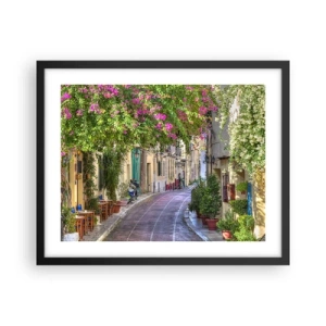 Poster in einem schwarzem Rahmen - Blühende Gasse - 50x40 cm